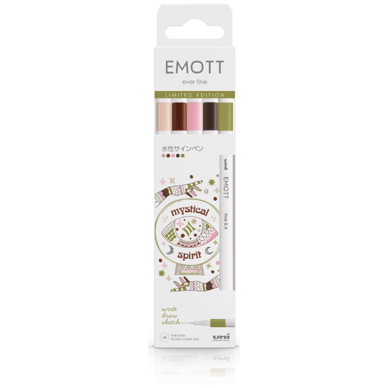 uni-ball fineliner EMOTT set Mystical Spirit, 0,4 mm, 5 stuks